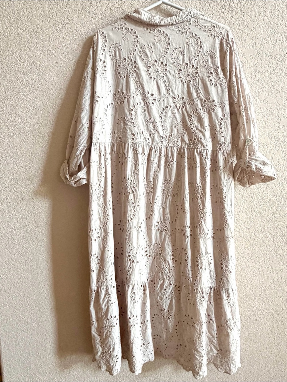 Valentina Naldi Women’s 1X Tan Eyelet Embroidered Midi Shirt Dress Made in Italy - Picture 2 of 10